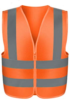 Neiko 53947A Mesh Safety Vest, High Visibility Neon Orange Color | 2" Reflective Strips and Zipper Closure - XX Large Size