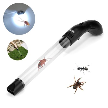 Pest Control Sokos Humane Insects and Bug Catcher Vacuum and Spider Catcher with LED Flashlight Black and Transparent