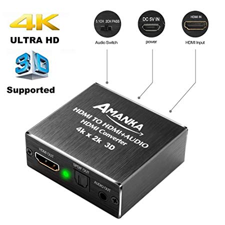AMANKA 4K x 2K 3D HDMI to HDMI and Optical SPDIF   3.5mm Stereo Audio Extractor Converter HDMI Audio Splitter Adapter for Blue-ray PC Laptop Xbox One HDTV