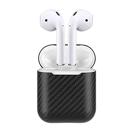 Safedome Genuine Carbon Fiber Airpods 1&2 Cover Case, Supports Wired & Wireless Charging, Front LED Visible and Ultra Slim Shockproof Protect (Matte Black)
