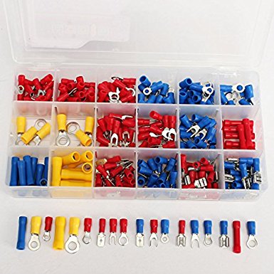 SOLOOP 300Pcs Mixed Assorted Crimp Terminal Sleeve Kit Insulated Wires Connectors Set