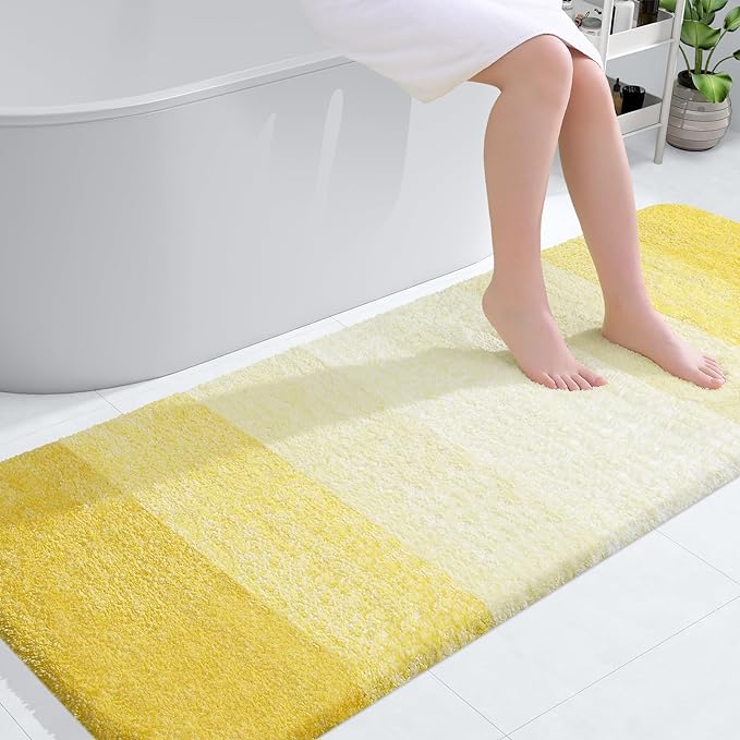 OLANLY Luxury Bathroom Rug Mat 59x24, Extra Soft and Absorbent Microfiber Bath Rugs, Non-Slip Plush Shaggy Bath Carpet Runner, Machine Wash Dry, Bath Mats for Bathroom Floor, Tub and Shower, Yellow