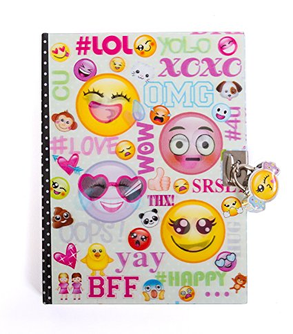 Hot Focus Emoji Secret Diary with Lock – 7” Journal Notebook with 300 Double Sided Lined Pages, Padlock and Two Keys for Kids
