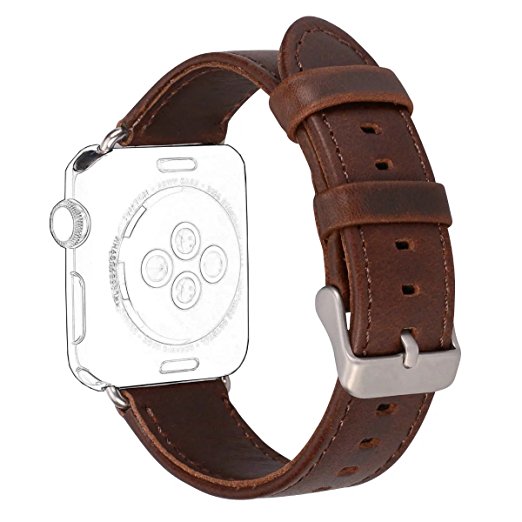 Fantete Apple Watch Band, 42mm iWatch Band Strap Premium Vintage Genuine Leather Replacement Wristband with Metal Clasp and Adapters,Coffee