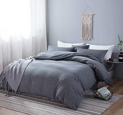 Sleepbella Duvet Cover Set, 3 Pieces Washed Cotton Comforter Quilt Cover (Gray Zip, King)