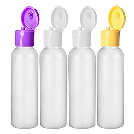 Moyo Natural Labs BPA Free HDPE No Leak Travel Bottle Color Flip Caps Tsa approved Made in USA 2 Oz Empty Bottle Four Pack