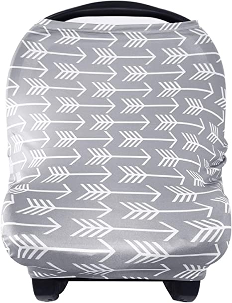 Yoofoss Nursing Cover Breastfeeding Scarf - Multi Use Baby Car Seat Covers, Infant Stroller Cover, Carseat Sunshade Canopy for Girls and Boys (Grey Arrow)