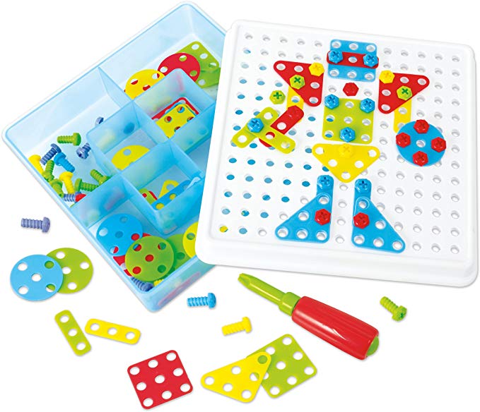 PlayGo Build Educational Construction and Mosaic STEM Pieces Preschool Engineering Toy Building Blocks Board Game for 3, 4, 5 6  Year O