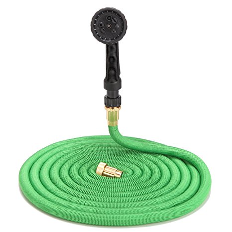 GBB Expanding Water Hose 100ft with Metal Nozzle Durable Expandable Garden Hose Strongest TPS Solid Brass Connector Fitting Extra Strength Fabric - Green