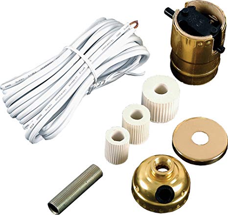 GE Bottle Lamp Kit, Extra Long 8 Ft White Power Cord, DIY Lamp Wiring Parts, 250VAC, 250W, UL Listed, 50961