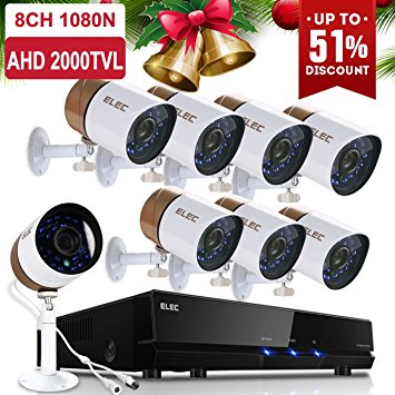 ELEC 8CH Channel 1080N AHD HDMI DVR 720P 2000TVL Home CCTV Video Security Camera System , Indoor/Outdoor 1.3MP Cameras IR-CUT Night Vision ,NO Hard Drive