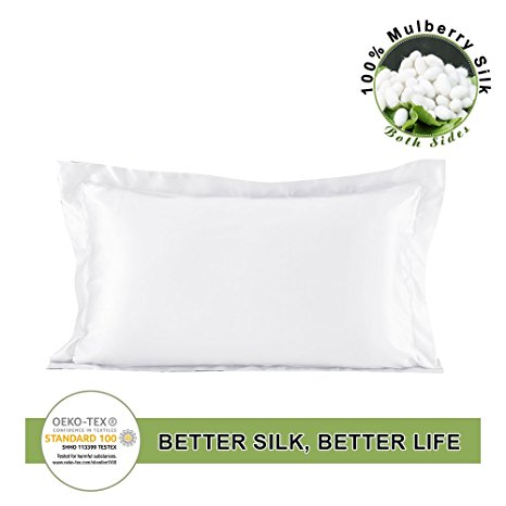 LILYSILK Silk Pillowcase Oxford 19 Momme Charmeuse Pure Mulberry Silk Fabric Double-side Pillow Case Cover Allergy White Standard 50x75 cm