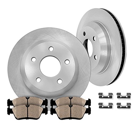 REAR 300 mm Premium OE 5 Lug [2] Brake Disc Rotors   [4] Ceramic Brake Pads   Clips