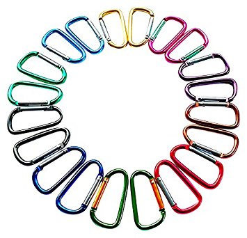 2nd Gen. Enhanced  Aluminum Carabiner Key Chain D Shape Spring-loaded Gate Aluminum Carabiner for Home, Rv, Camping, Fishing, Hiking, Traveling and Keychain, Pack of 20 pieces   10 Free keychain