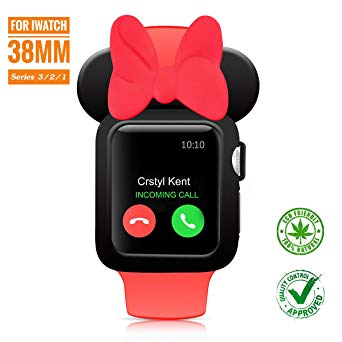 SPCEUTOH iWatch Case Series 3/2/1 For Apple Watch 38mm Nike ,Sport,Edition All Models ,Cartoon Mouse Ears Rugged Protective Slim Shock Resistant TPU Watch Case (Black Red)