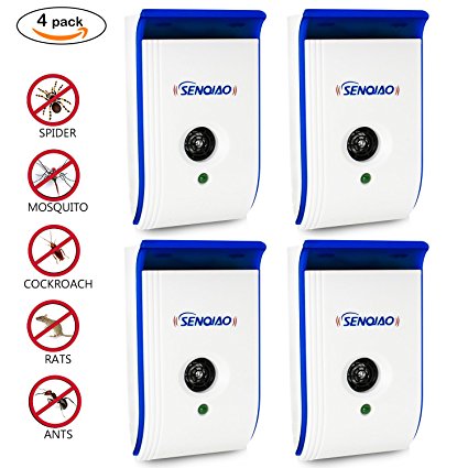 SENQIAO Ultrasonic Pest Repellent,Electronic Plug-in Repeller for Insects & Rodents with Night Light- Repellent for Mosquitoes, Cockroaches, Ants, Rodents, Flies, Bugs, Spiders, Mice (4)