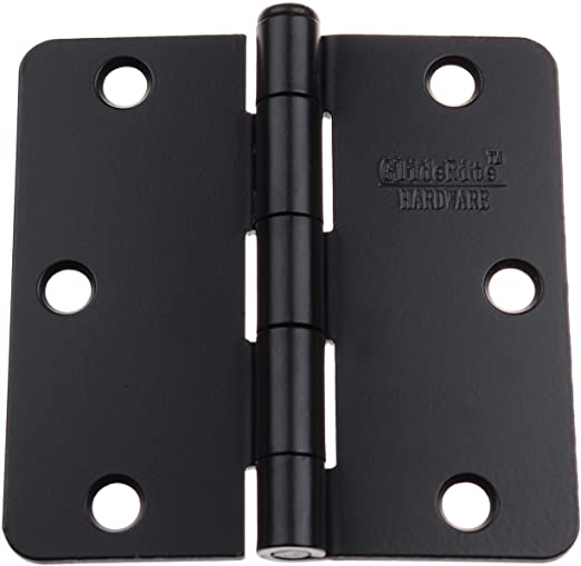 GlideRite Hardware 3-1/2" Steel Door Hinges, 1/4" Corner Radius, Matte Black Finish - 3514-MB (12-Pack)