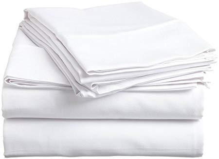 400 TC 100% Natural Cotton 4 Piece Premium Sheet Set (1 Fitted Sheet, 1 Flat Sheet and 2 Pillowcases) Fit Up to 15-Inch-Deep Pocket (Short King, White Solid)