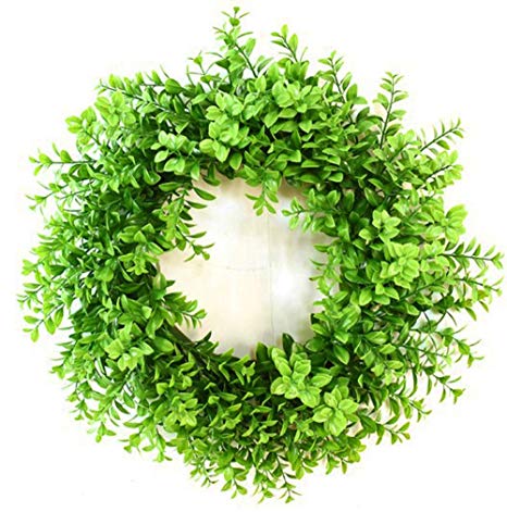 BJH Artificial Green Leaves Wreath - 16" Boxwood Wreath Outdoor Green Wreath for Front Door Wall Window Party Décor (16" Boxwood Wreath)