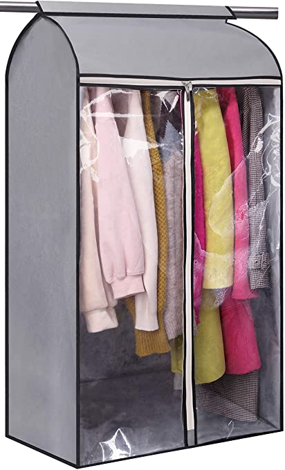 MISSLO 43" Hanging Garment Bags for Storage Well Sealed Clothes Dust Cover with Large Clear Window and 3 Zippers Opening for Suit Coat Closet Rack (Frameless)