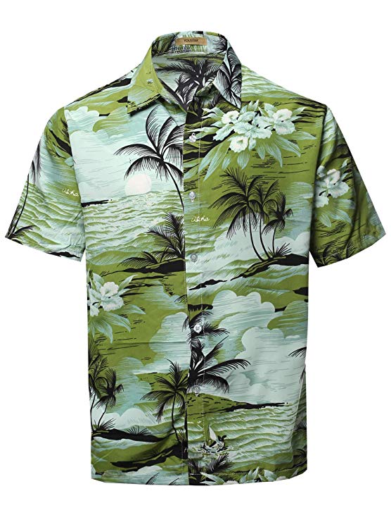 Youstar Men's Casual Hawaiian Print Button Down Short Sleeve Shirt