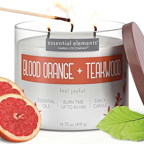 by Candle-lite Scented Candles, Blood Orange & Teakwood Fragrance, One 14.75 oz. Three-Wick Aromatherapy Candle with 45 Hours of Burn Time, Off-White Color