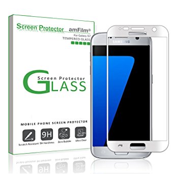 Galaxy S7 Screen Protector Glass (Full Screen Coverage), amFilm® Bye-Bye-Bubble Samsung Galaxy S7 Tempered Glass Screen Protector [NOT S7 Edge] Case-Friendly Screen Protector 2016 [Lifetime Warranty]