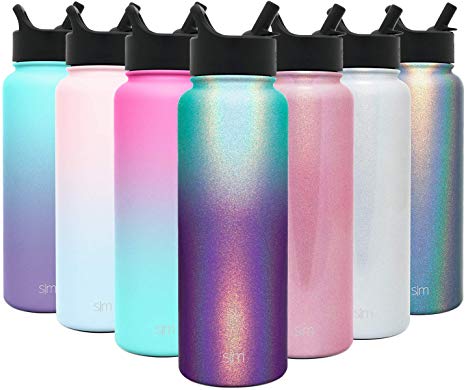 Simple Modern 40oz Summit Water Bottles with Straw Lid - Vacuum Insulated Tumbler Double Wall Travel Mug 18/8 Stainless Steel Flask Shimmer: Aurora