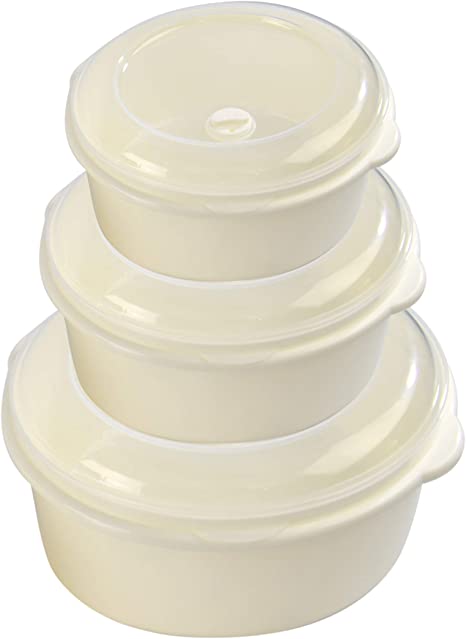 HOME-X Round Food Storage Containers, Microwave Cookware, Easy Storage - Set of 3-21oz / 33 oz / 60 oz Capacity - Cream