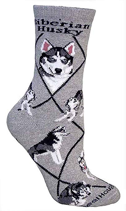 Siberian Husky Adult Cotton Puppy Dog Socks by WHD,Gray,9 - 11