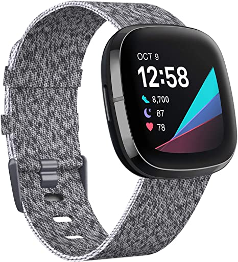 KIMILAR Woven Band Compatible with Fitbit Versa 3 / Fitbit Sense Bands, Small Large Soft Woven Fabric Breathable Accessories Strap Replacement Wristband Women Men for Versa 3 / Sense Smart Watch