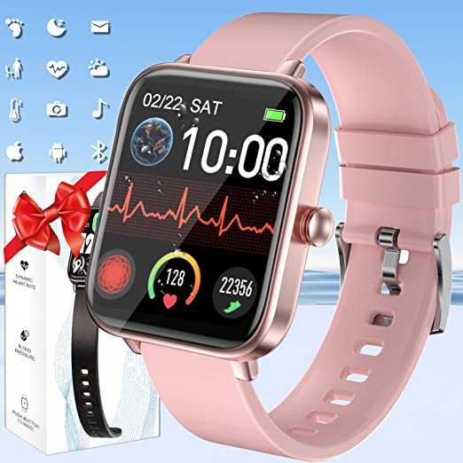 Pradory Smart Watch, Fitness Watch with Blood Pressure Heart Rate Monitor IP67 Waterproof Bluetooth Smartwatch 1.6" Touch Screen Sports Acticity Tracker Watch for Android iOS Phones Women Pink