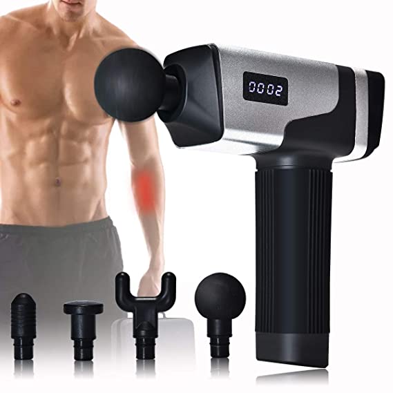 Estleys Massage Gun, 20 Speeds Level, 4 Heads, Quiet Brushless Motor, Aluminum Alloy Shell, Quick Rechargeable Device, Deep Tissue Percussion Muscle Massager for Sore Muscle and Stiffness