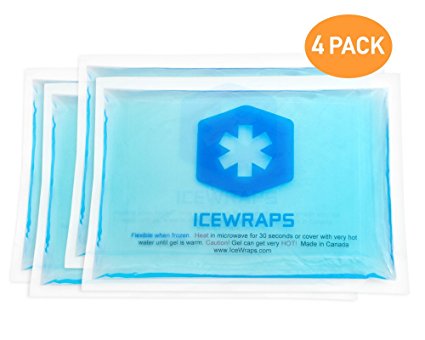 Reusable Hot Cold Packs - Set of 4 Microwaveable Hot Packs or Ice Cold Compress for Pain Relief, Injuries, Arthritis, Cramps, Bruises, or First Aid - Blue 5x7 Gel Packs