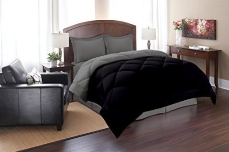 Super Soft Goose Down REVERSIBLE Alternative Comforter, KING, BLACK/GRAY