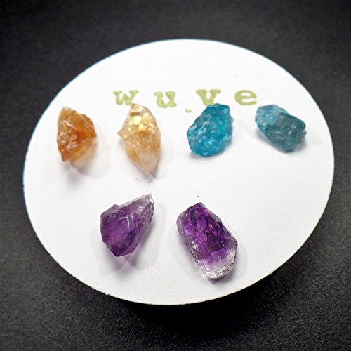 Gemstone Stud Earrings - Citrine, Amethyst, and Neon Blue Apatite - Raw Gemstone Earring Trio - Rough Gems - Post Earrings - Natural Jewelry