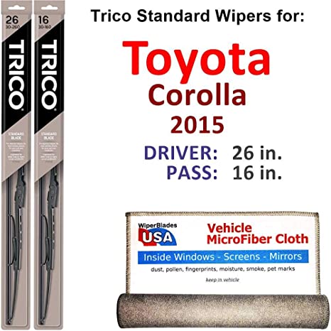 Wiper Blades for 2015 Toyota Corolla Driver & Passenger Trico Steel Wipers Set of 2 Bundled with Bonus MicroFiber Interior Car Cloth