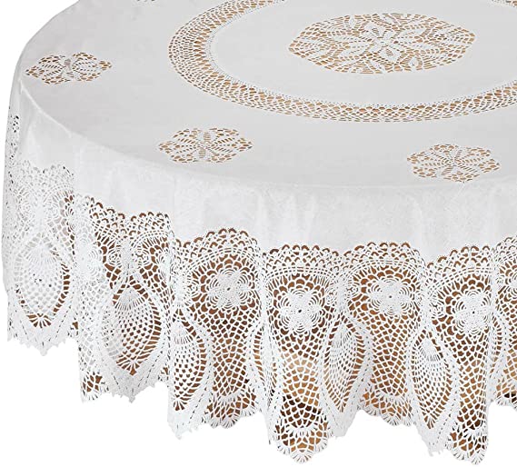 Miles Kimball White Vinyl Lace Tablecloth - 70" Round