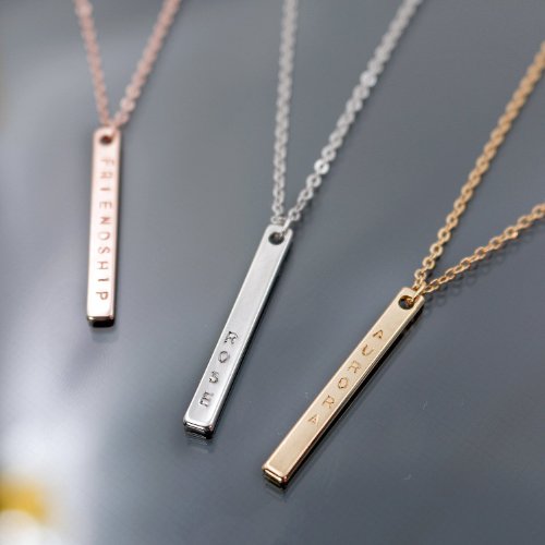 A Your Name Vertical Necklace 16K Gold Silver Rose Gold Bar Necklace - Dainty Handstamped name Personalized Initial Charms Necklace Bridesmaid Valentines Day Gift