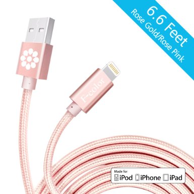 iPhone 6S Charger Rose Gold Cable 66 Feet Long F-color8482 Braided Lightning Cable Cord to USB Cord Apple Certified for iPhone 6S 6 Plus 5 5S 5C iPad Air 2 Mini 4 iPad Pro Rose Gold  Rose Pink