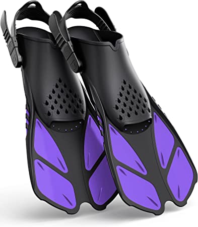 Greatever Snorkel Fins Adjustable Buckles Open Heel Swim Flippers Travel Size Short Swim Fins for Snorkeling Diving Swimming Adult Men Womens