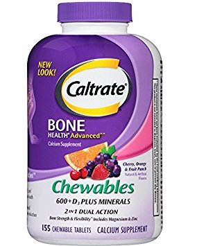 Caltrate 600 D3 Plus Minerals  (Cherry, Orange, and Fruit Punch, 155 Count) Calcium & Vitamin D3 Chewable Supplement, 600mg