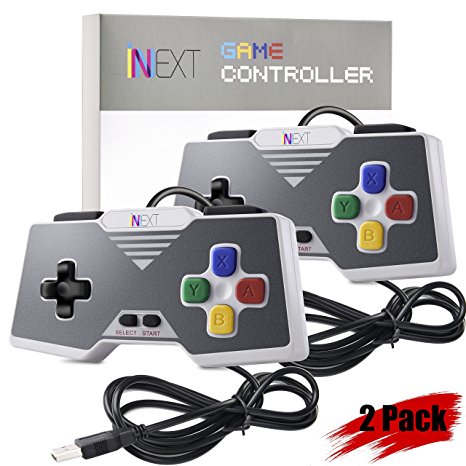 [Newest Version] iNNEXT SNES Retro USB Super Nintendo Controller Gamepad Joystick, USB PC Controller Joypad Gamestick, Raspberry Pi Controller for Windows PC / MAC / Raspberry Pi (Pack of 2)