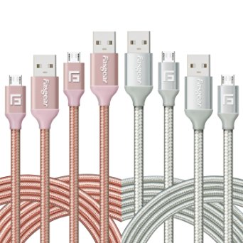 Micro USB Cable, 4 pcs (6ft*2,10ft*2) Fasgear Nylon Braided Tangle-Free Fastest charger data cable with Metal Connectors for Android, Samsung galaxy S6, LG G4, Nexus, and more(Rose gold,Silver)