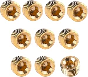 10 PCS 3/8" NPT Male Pipe Plug Fitting Set Brass Hex Counter Sunk Pipe Plug for Closing the End of Pipe, Internal Hex Socket Thread Socket Plug Kit