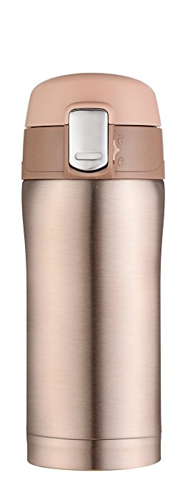 Kooyi Vacuum Insulated Travel Coffee Mug, One-handed Open and Drink, 100% Leak Proof (8.5 oz) (Champagne Gold)