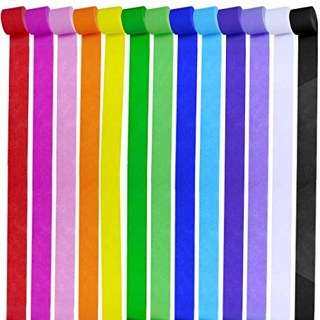 Supla 13 Rolls 355 Yard Party Streamers Backdrop Decorations Red Green Blue White Black Crepe Paper Rainbow Streamers 1.8" W x 27 Yard/roll for Birthday Christmas