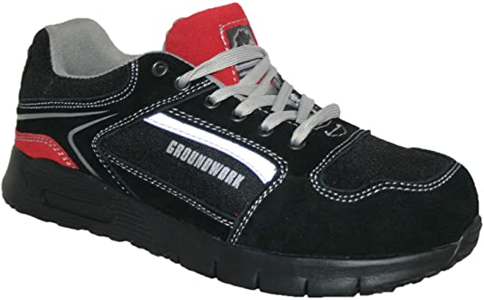 Groundwork Mens Lightweight Leather Uppers, Steel Toe Cap LACE UP Safety Trainer.