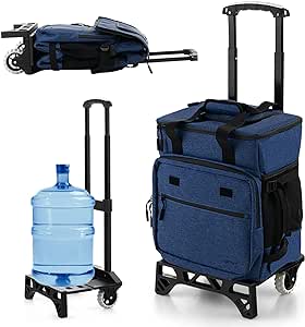 COSTWAY 50-Can Collapsible Rolling Cooler, 3-in-1 40L Portable Insulated Cool Bag with All Terrain Cart, Adjustable Handle & Wheels, Leakproof Cooler Trolley for Picnic Camping Outdoor