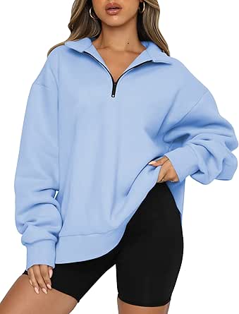 Trendy Queen Womens Oversized Sweatshirts Hoodies Half Zip Pullover Fall Fashion Outfits 2024 Y2k Clothes